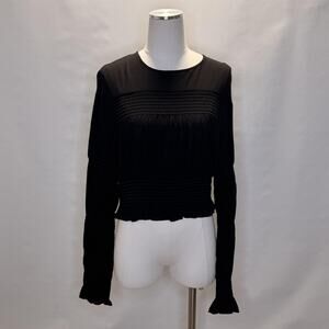 Leyden Blouse Womens Large Black Cropped Bell Sleeve Ruffle Hem Rebel Beat Top